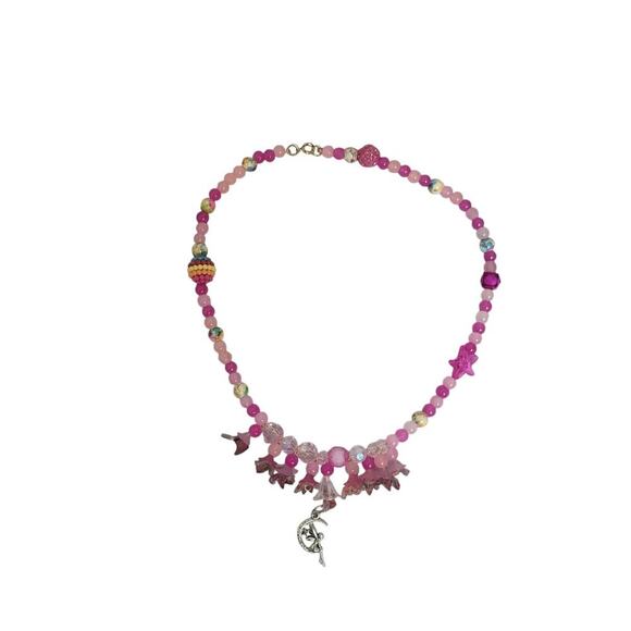 Fairy Cresant Moon Colorful Oil Confetti Glass Frosted Acrylic Beads Necklace - Picture 14 of 16